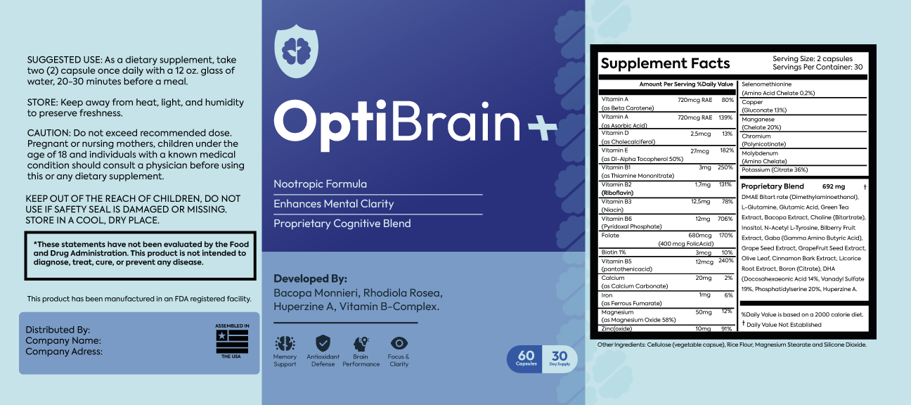 OptiBrain Supplement Facts Label
